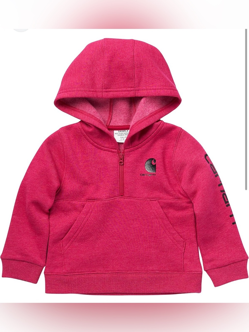 Carhartt Baby Girl Pink Hoodie 6 Mnths Spellout Pockets Logo 1/2 Zip Sweatshirt